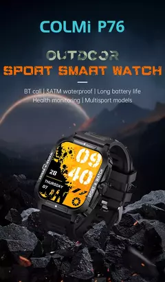 Imagem do COLMI-P76 Smartwatch militar ao ar livre para homens, 1,96 ", chamada Bluetooth, 3ATM, IP68 impermeável, esportes fitness relógios
