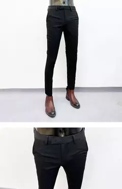 Homens terno calças calças formais pantalone hombre estiramento fino cor sólida vestido casual calças de comprimento total moda novas roupas masculinas na internet