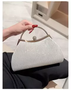 Bolsa de noite plissada para mulheres, alça superior, glitter dia clutch, jantar de casamento feminino vestida bolsa clipe de diamante, ouro - Wolf Magazine