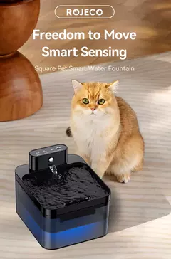 Imagem do Rojeeco fonte de água automática sem fio para gatos, 2600mah, dispensador de água para animais de estimação, sensor infravermelho, fonte inteligente para animais de estimação