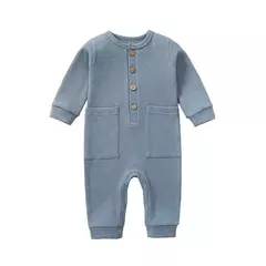 Primavera outono bebê recém-nascido macacão de algodão sólido macio infantil macacão com bolso menina menino manga longa bebe pijamas wodden botões - comprar online
