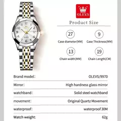 OLEVS-Relógio de quartzo para mulheres, aço inoxidável sólido, mostrador digital, pulseira elegante impermeável, espelho losango, conjunto presente