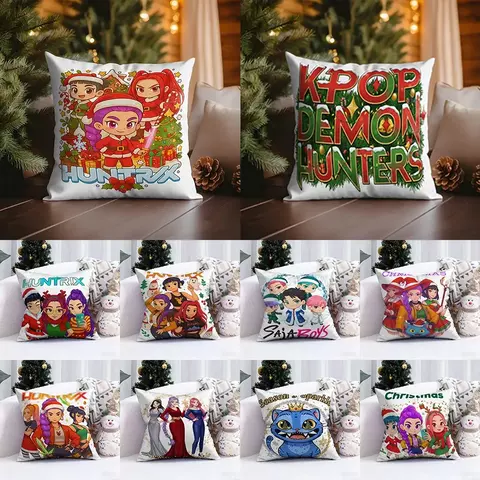 Os personagens KPop Demon Hunters Huntrx usam fantasias de Natal, fronhas fofas de Natal, decoração elegante para casa