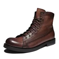 Botas masculinas de trabalho vintage de cano alto, botas de couro estilo britânico, sapatos de plataforma novos, primavera, outono, 2022 - loja online