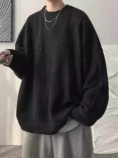 Pulôver de gola redonda de cor sólida masculino, suéter de malha casual, maca - comprar online
