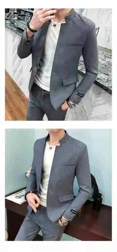 New (Blazer+ Pants) Men's Fashion Business Korean Version of Gentleman Zhongshan Stand Collar Casual British Style 2-piece Set - Wolf Magazine