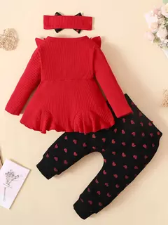 0-2 anos de idade bebê recém-nascido gilr primavera e outono em torno do pescoço manga comprida estilo princesa amor impresso calças conjunto moda - comprar online