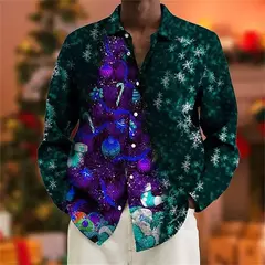 Camiseta masculina de manga comprida de árvore de Natal, estampada em todo o lado, gráfico floco de neve, camisas casuais, blusa de Natal, plus size - comprar online