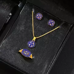 Imagem do 1pc conjunto de jóias de cubo de luxo, colar elegante feminino, brincos e conjunto de anel, presente perfeito para o dia dos namorados, presente de natal, bi