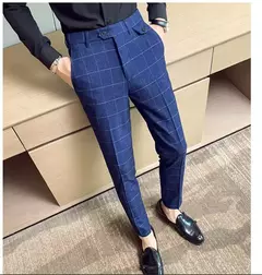 Calça xadrez listrada masculina, calça justa, social, de negócios, casamento, noivo, nova moda, alta qualidade, 2024 - comprar online
