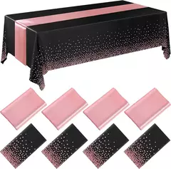 Toalha de mesa de plástico descartável ouro rosa 6 lugares capa de mesa 108 polegadas corredor de mesa de cetim para festa de casamento na internet
