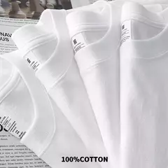 Camiseta de manga curta com gola em o, tops coreanos com tudo o que combina, camisa casual feminina, monocromática, básica, 100% algodão, preta, branca, verão