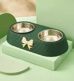 Suprimentos para animais de estimação gravata borboleta bowknot gatos tigela de comida pp base tigela de cão de aço inoxidável duplo acessórios para animais de estimação alimentação beber tigela dupla - Wolf Magazine