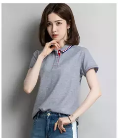 Camisa polo feminina de algodão solto, manga curta, blusa esportiva casual com lapela, camisa de negócios preto e branco, verão feminino - Wolf Magazine