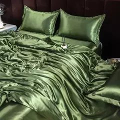Mulberry Silk Bedding Set, capa de edredão, lençol, fronha, lençol de cetim luxo, cor sólida, rei, rainha, completo, Twin Size