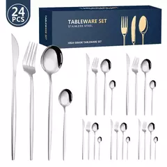 Conjunto de talheres de aço inoxidável, faca e garfo, produto comestível, durável, 4 conjuntos de 6 pessoas, ouro, garfo, colheres, 24 pcs - comprar online