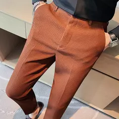 Calça waffle stretch masculina, calça reta justa, terno de festa social, roupa formal, alta qualidade, nova moda, 2022 - Wolf Magazine