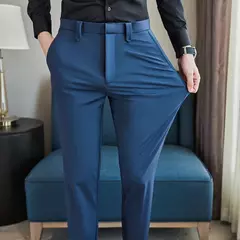 Calça elástica de seda gelada masculina, alta qualidade, respirável, casual, de negócios, escritório, social, primavera, verão, 2022 - loja online