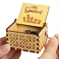 Quente antigo esculpido em madeira manivela simpsons caixa de música figura feliz dia das bruxas natal presente aniversário