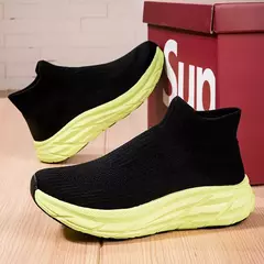 Tênis de sola grossa antiderrapante para mulheres, sapatos respiráveis, sapato de grife, meias de tênis, luxo leve, feminino - comprar online