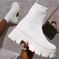 2024 outono inverno casal sapatos femininos de sola grossa casual tamanho grande vermelho malha botas curtas moda feminina botas tamanho 36-43 na internet