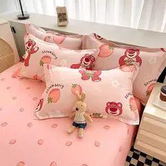 Egw-roupa de cama para menino e menina, jogo de cama com desenhos animados, cinza, leão, rosa, urso, fronha, impresso, casa, criança, 3pcs