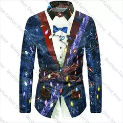 Ternos masculinos de manga comprida, Padrão 3D Print, Botões, Christmas Street, Design de moda, XS-6XL, Presente de Natal, 2024 - comprar online