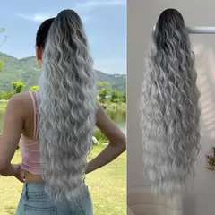 Aoosoo sintético água rabo de cavalo extensão do cabelo clipe no rabo de cavalo da mulher acessórios para o cabelo longo encaracolado peruca natural encaracolado preto