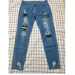Calças jeans skinny rasgadas elásticas masculinas, bordado branco, algodão, hip hop, buraco negro, slim fit, calças jeans grandes, alta qualidade - comprar online