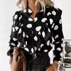 Camisa estampada vintage de manga longa feminina, blusa casual de grandes dimensões, moda coreana, blusas elegantes femininas, verão, primavera, 2022