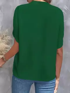 Blusa feminina elegante de manga curta com decote em v, camisa solta de cor sólida, tops brancos casuais, senhora do escritório, nova, verão na internet