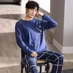 Pijama de algodão estampado urso masculino, calça xadrez manga comprida, roupa de dormir casual, plus size, 4XL, outono, inverno, novo - loja online