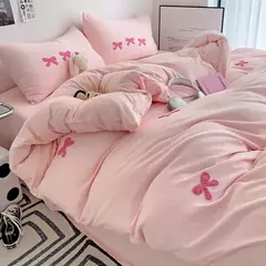 Cute Pink Bows Embroidery Duvet Cover Set, Conjuntos de cama 3D Confortável Rainha Consolador, capas macias para meninas, crianças, adolescentes - loja online