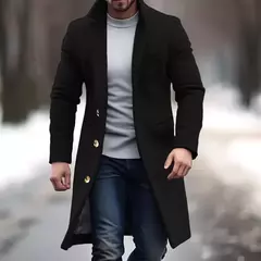 Casaco de lã de comprimento médio masculino, casaco de lã de peito único, colarinho, monocromático, jaqueta de escritório, inverno, novo, 2024 na internet