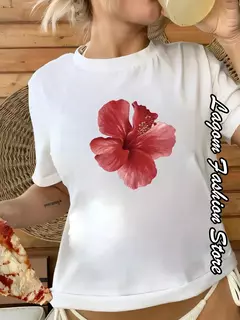 Camiseta de algodão estampa cereja feminina, tops com gola O, camiseta gráfica floral, manga curta, roupa feminina, streetwear casual, moda verão na internet