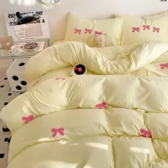 Cute Pink Bows Embroidery Duvet Cover Set, Conjuntos de cama 3D Confortável Rainha Consolador, capas macias para meninas, crianças, adolescentes - Wolf Magazine