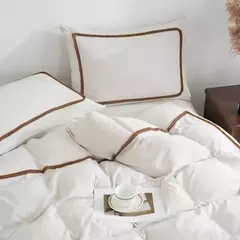 Soft Lightweight Duvet Cover Set, suave cama para baixo, bola Consolador, linha geométrica cama, toda a temporada, branco e cáqui, 3pcs - Wolf Magazine