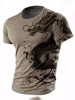 Camiseta de manga curta com estampa Dragão 3D masculina, camiseta casual diária de rua, esportes ao ar livre, moda urbana, verão na internet