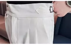 Calça formal de botão de cintura alta estilo britânico masculina, terno casual empresarial, calça de escritório, monocromática, alta qualidade, nova, primavera - Wolf Magazine