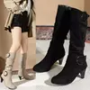 Botas femininas com zíper na altura do joelho, sapato de dedo apontado, estilo inglês sólido, moda casual, plus size 43, alta qualidade, novo, alta qualidade