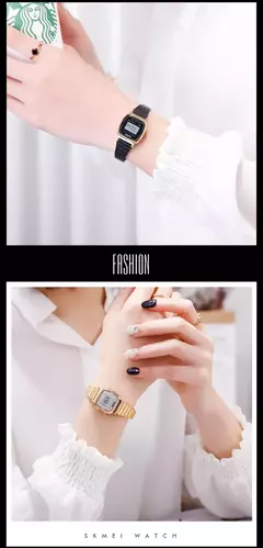 Imagem do Skmei-Relógio de luxo em aço inoxidável para mulheres, contagem regressiva, relógio de pulso feminino, impermeável, relógio Chrono Digital, moda