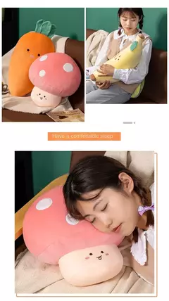 Travesseiro de frutas recheadas para meninas brinquedo de pelúcia banana macia cogumelo dos desenhos animados, cenoura e abacate presente para meninas na internet