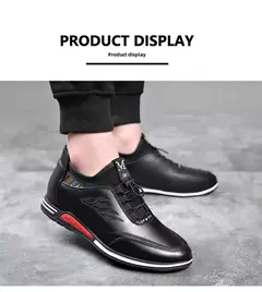 Sapato de couro verdadeiro masculino, tênis casual na moda, aumento de altura invisível de 6cm a 8cm, temporada verão na internet