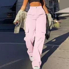 Imagem do Calça feminina básica de fivela, calça de paraquedas, perna reta sólida, bolsos grandes, moletom Y2K folheado com tudo o que combina, roupa de rua chique