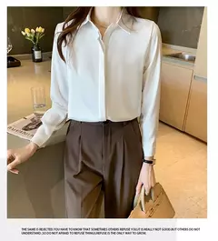 Primavera e Verão das Mulheres Manga Longa Commuter Profissional Sólida Chiffon Camisa Mulheres Tops Blusa Mulheres Camisas De Mujer C348 na internet
