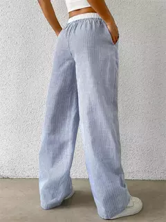 Calças femininas listradas de perna larga, calças casuais de comprimento total, roupas Y2K, streetwear outono e inverno, tecido, outono, 2024 - comprar online
