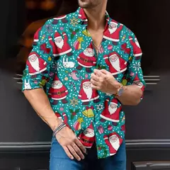 Imagem do Camisa de árvore de Natal masculina, camisa clássica, manga longa, high-end, costura diária, estilo festa, moda, 2024