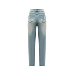 Amazon shein denim cintura magra lápis jeans feminino franja design danificado transfronteiriço temu tecido fino comprimento médio da cintura na internet