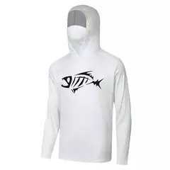 Pesca com capuz com máscara masculina, moletom manga comprida, proteção UV, umidade wicking, roupas de pesca
