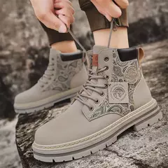 Botas de couro amarelo masculino, sapato motocicleta, tornozelo alto, caminhar, Martin, casual, diário, marca de luxo, moda na internet